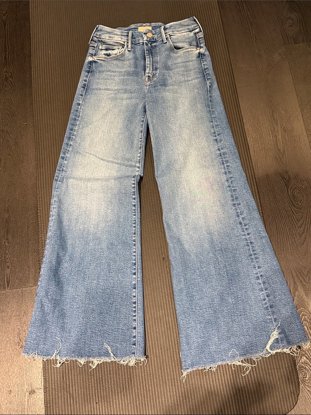 MOTHER Light Blue Wide-Leg Frayed Hem Jeans